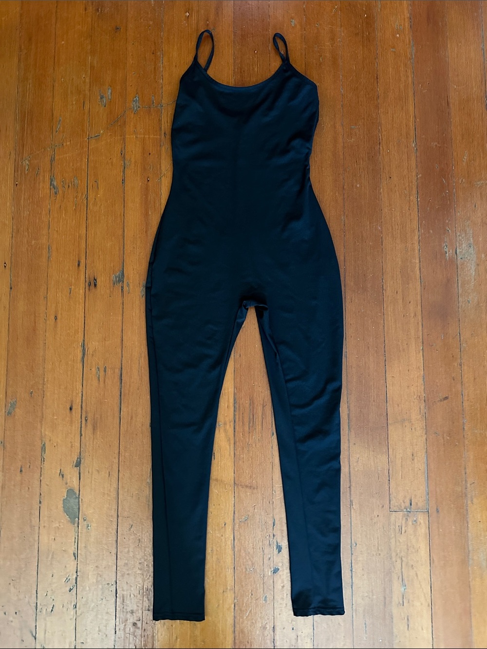 Black Sleeveless Unitard One Piece Black Spagetti Strap Jumpsuit Thick Material